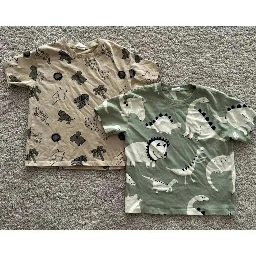 H&M Toddler Boy Size 3T-4T Safari Print Short Sleeve Shirt Bundle